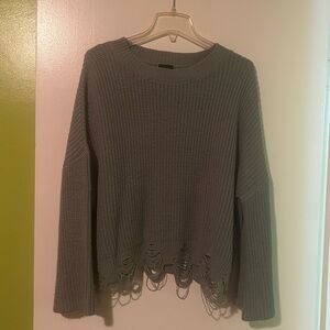 Daytrip Gray Distressed Crew Neck Sweater